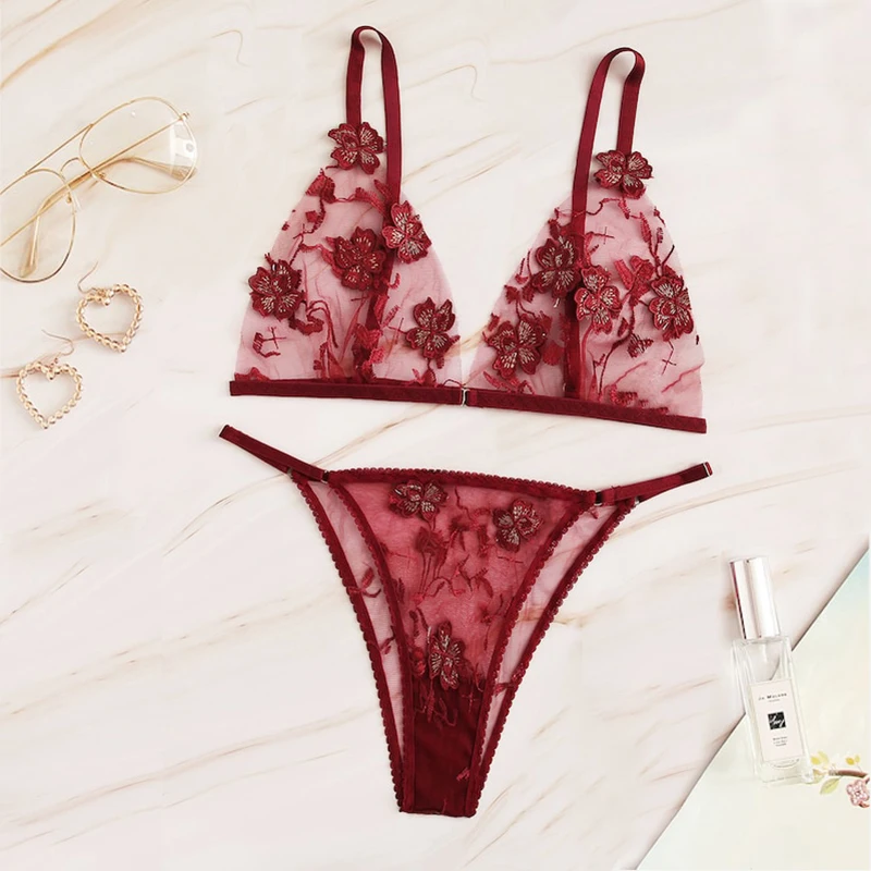Женский комплект с бюстгальтером ультратонкое нижнее белье Сетчатое цветочной