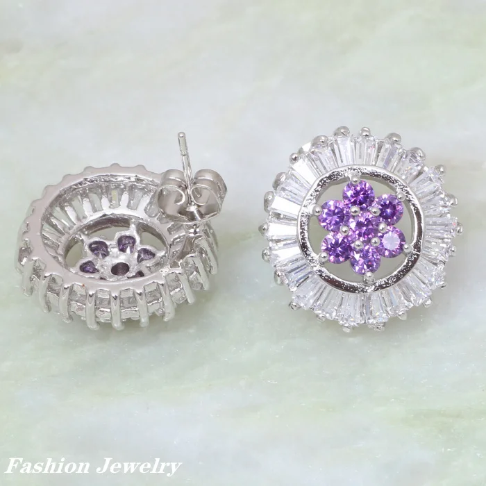 

New Arrives Fashion Jewelry Sets Silver Color Jewelry Set Inlay Purple Crystal Pendants/Ring/Earring Size 5.5 6.5 7 7.5 S042