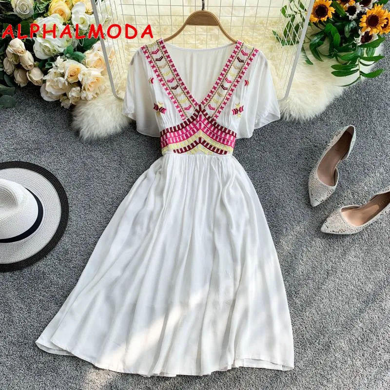 ALPHALMODA новинка платье для отдыха Этническая вышивка геометрические узоры v