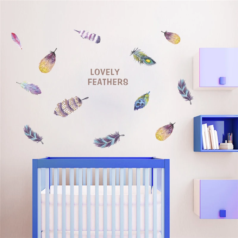 Красочные перья Наклейки на стены Home Decor Гостиная офис ПВХ стикеры 30*90 см росписи