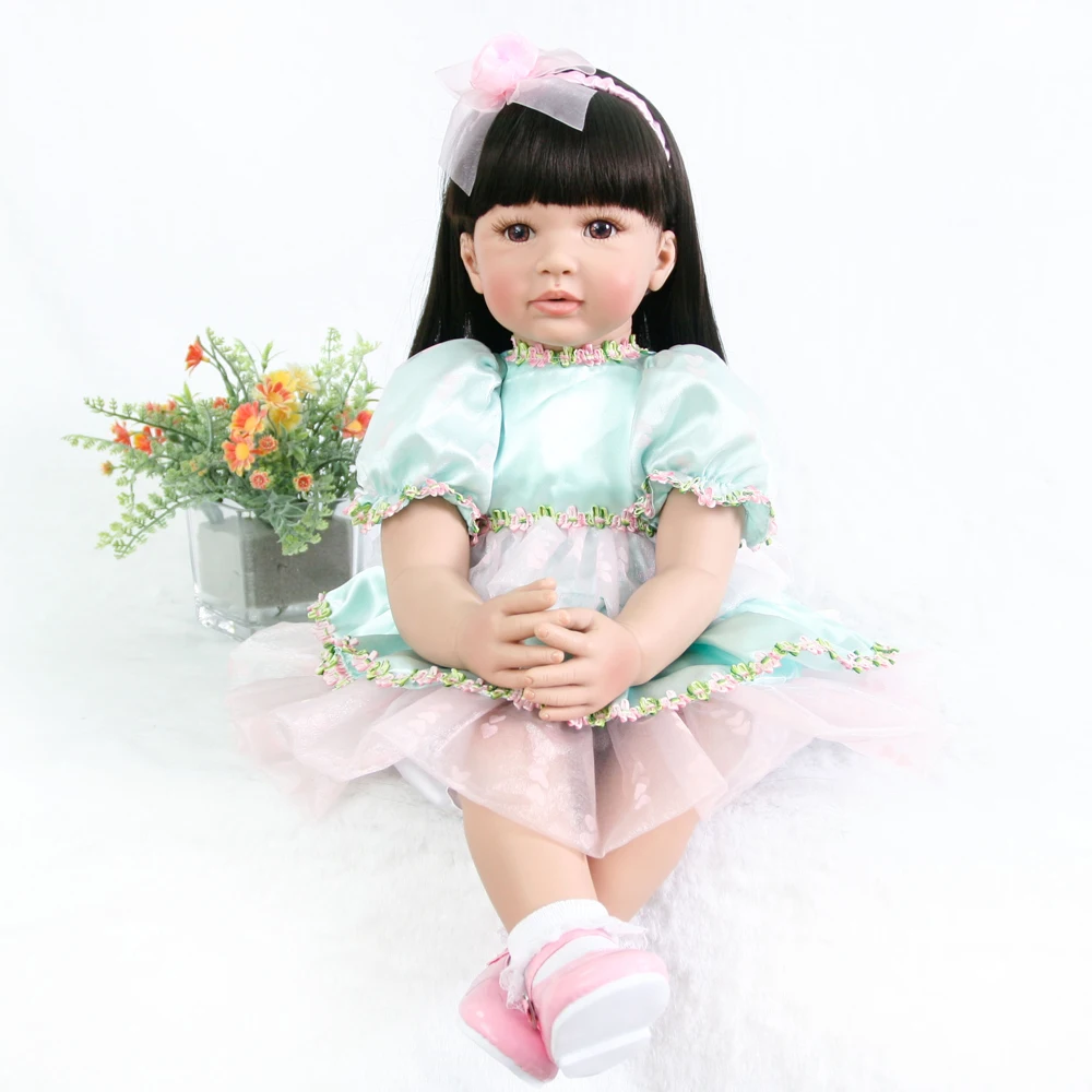 24 ''черные волосы Reborn Baby куклы с милым модным платьем принцессы для детей