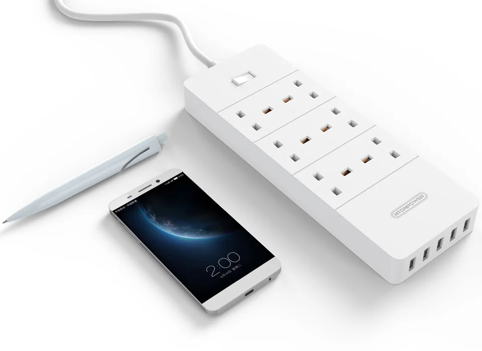 NTON power HPC USB защита от перенапряжения, удлинитель, розетка с британской вилкой, 6 розеток переменного тока, 5 разъемов USB Smart для зарядки, 1,5 м, удлинитель, шнур питания