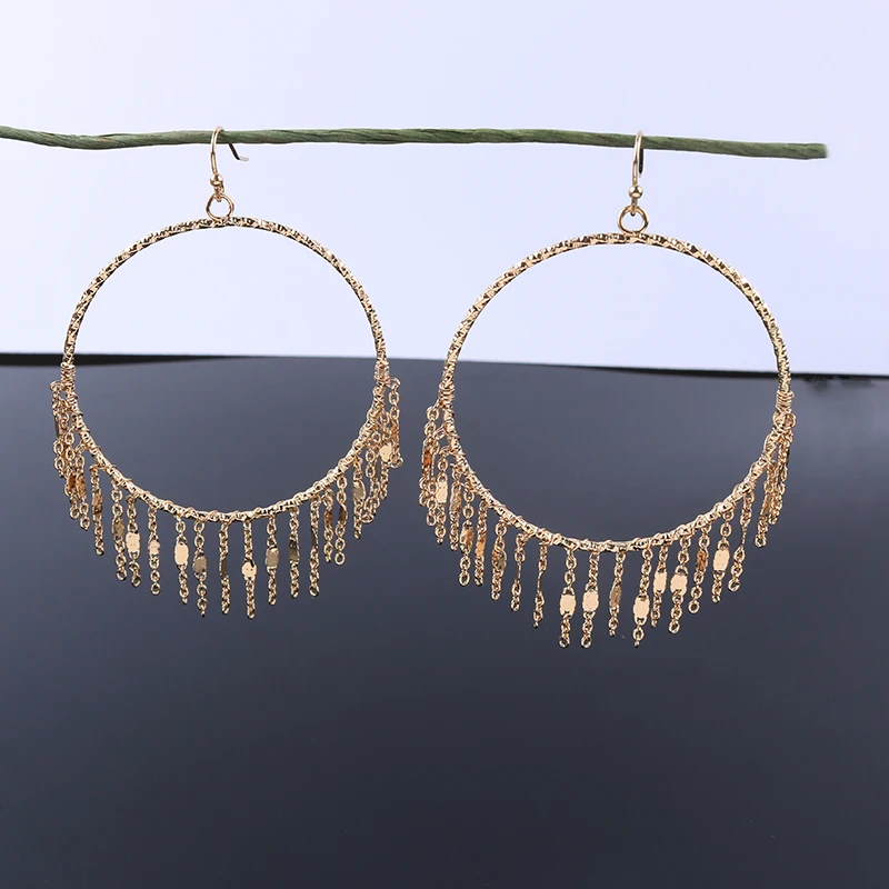

Handmade Twine Chain Round Geometric Gold Tassel Clip on Earrings for Women Personality Party No Hole Ear Clips Fashion Jewelry
