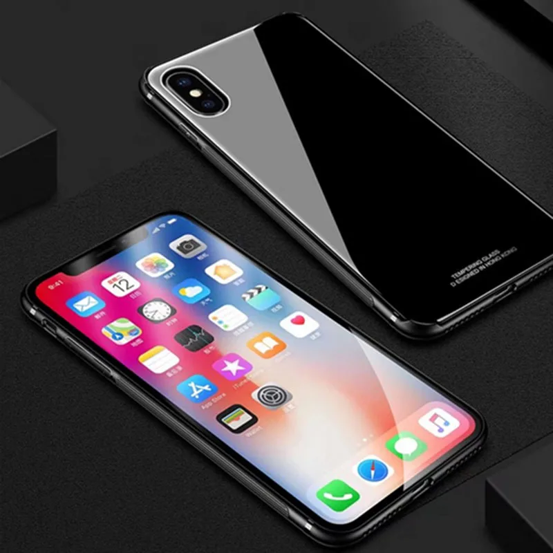 Fexcel Роскошные Стекло чехол для Coque iPhone X 7 8 плюс ТПУ Рамка противоударный полной