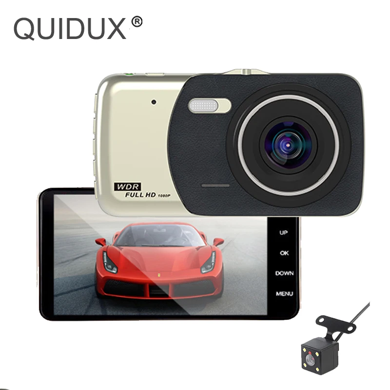 QUIDUX Dash cam Автомобильный видеорегистратор с двойным объективом 4 дюйма Full HD 1080P