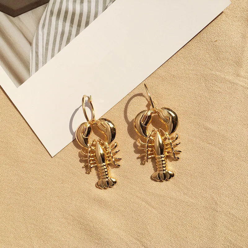 Gold Cute Ocean Beach Sea Animal Lobster Earrings Vintage Drop for Women Bohemia Round Jewelry Gifts Brincos | Украшения и