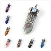 100 unique 1 pcs silver plated many color quartz stone sword shape with flower leaf pendant vintage jewelry