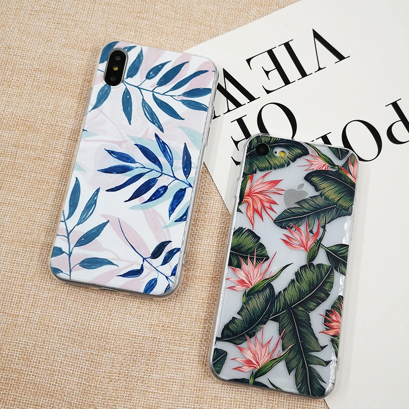 Phone Case for Apple iPhone X Palm Leaf Summer Retro Leaves Soft TPU Silicon Mobile Bag For 10 6 6s 7 7plus 8 8plus |