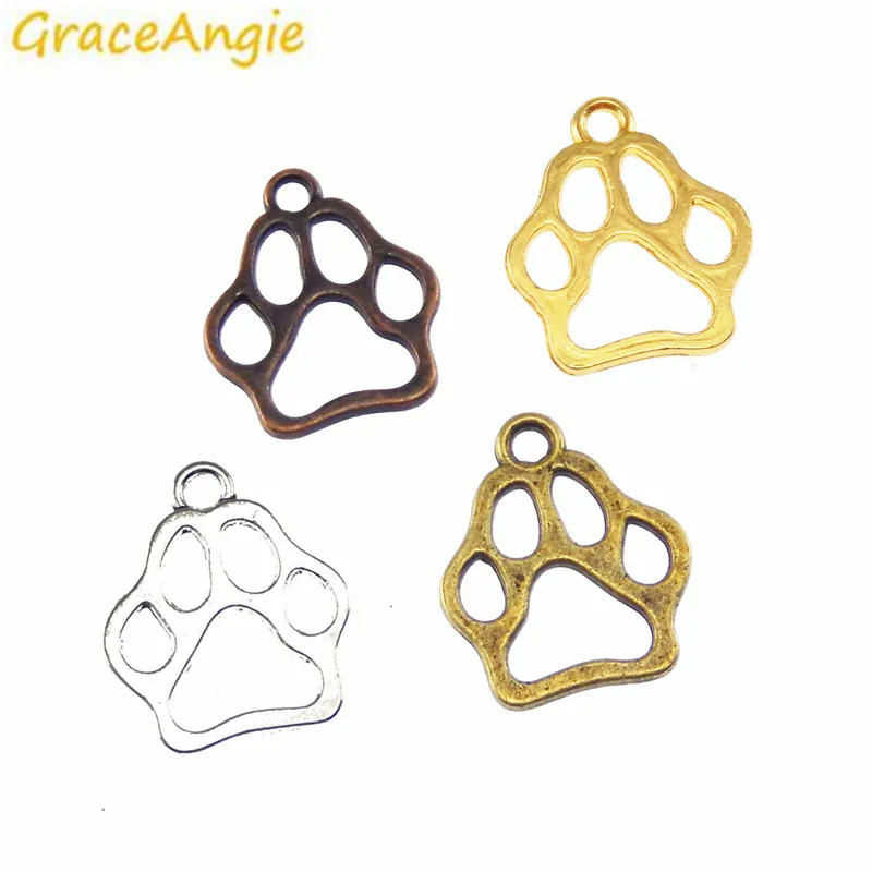 24 шт. подвеска браслет в виде собачьей лапы|paw print|bronze goldaccessory charm |