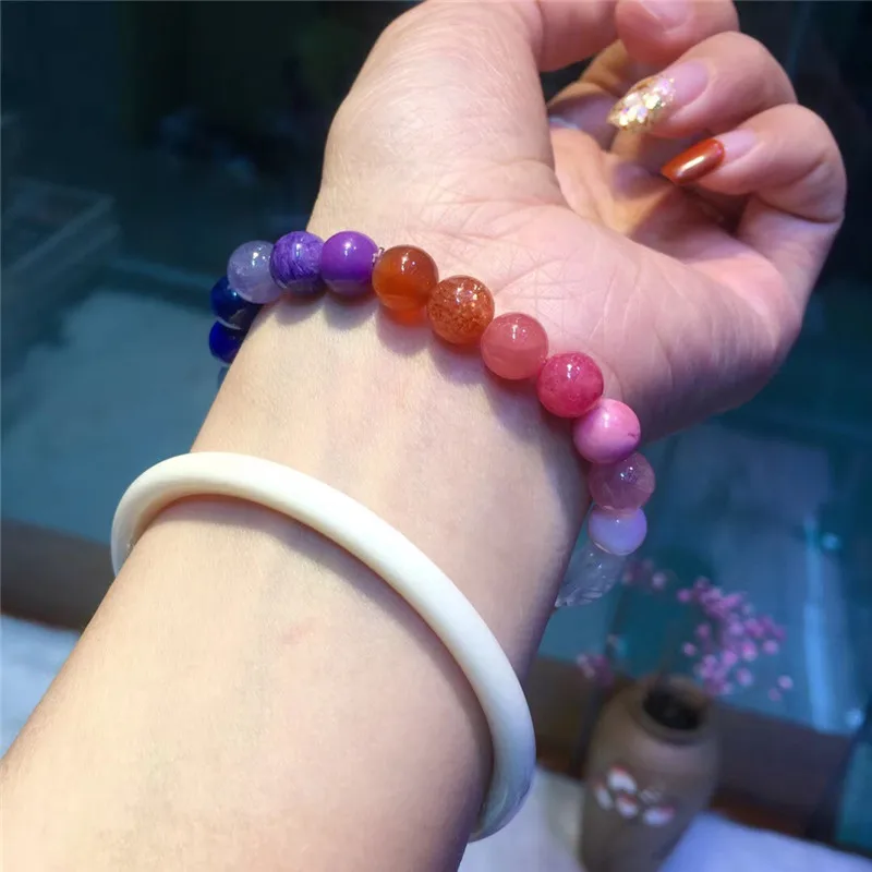 8mm Natural Rainbow Different Mixed Stone Coral Amber Rose Quartz Lapis Amazonite Charoite Beads Bracelet Jewelry Certificate | Украшения и