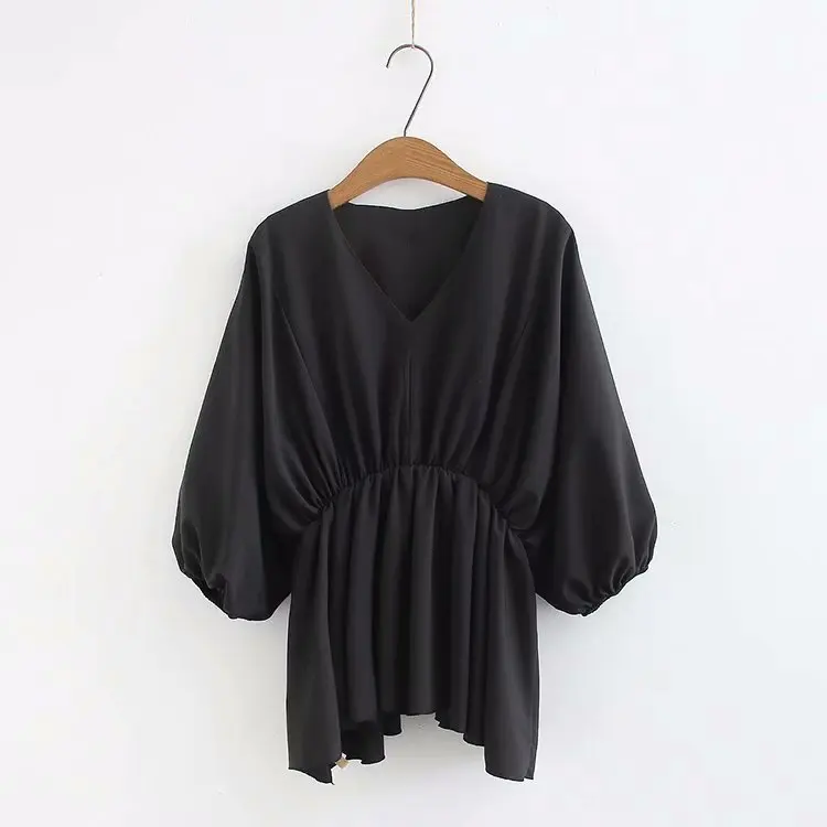 Большие размеры повседневные блузки 2019 Летняя женская одежда мода v-образным