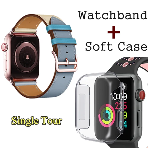 Ремешок с пряжкой из розового золота для Apple Watch, ремешок 38 мм, 42 мм, 44 мм, 42 мм, Свифт, кожаный браслет с одной петлей для iWatch, серия 5, 4, 3 - Цвет ремешка: Bleu Lin Craie Bleu