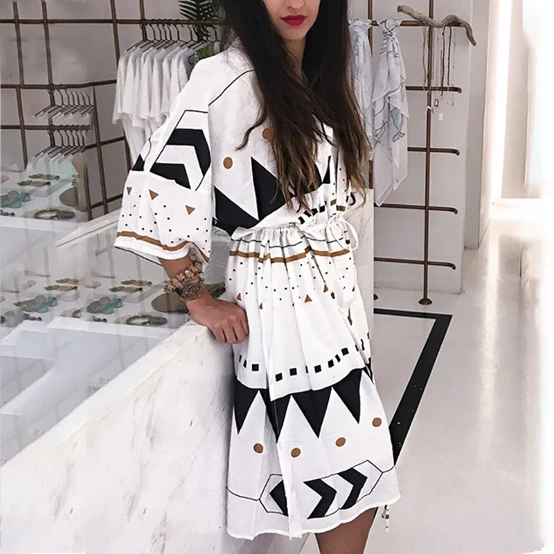 2019 женское длинное платье для отдыха на пляже с v-образным вырезом и богемным