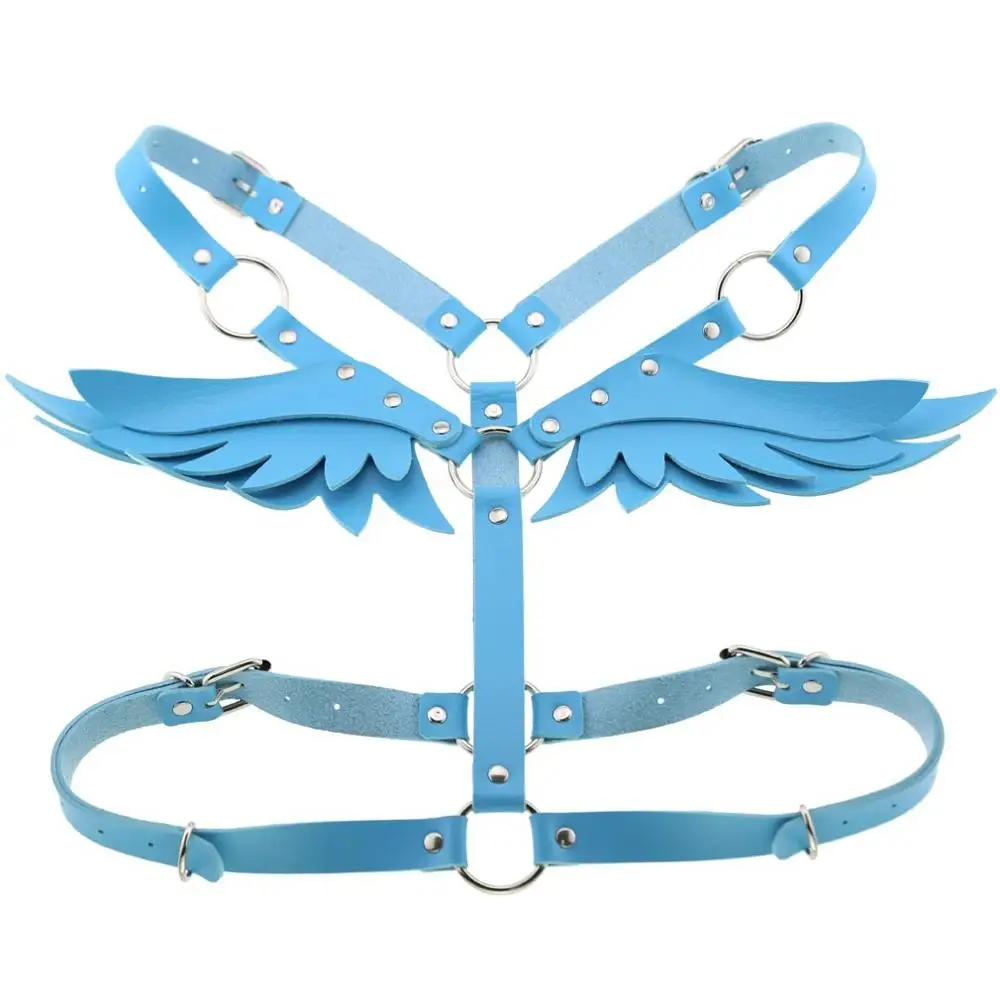 sky blue Новые милые крылья черные кожаные ремни Панк цепь тела женский ремень летний фестиваль белье клетка жгут rave украшения тела - Окраска металла: sky blue