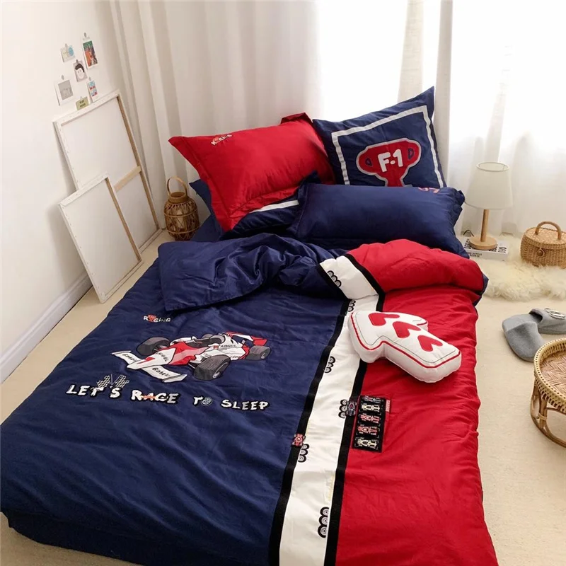 

4 шт., Детский комплект постельного белья из хлопка с вышивкой