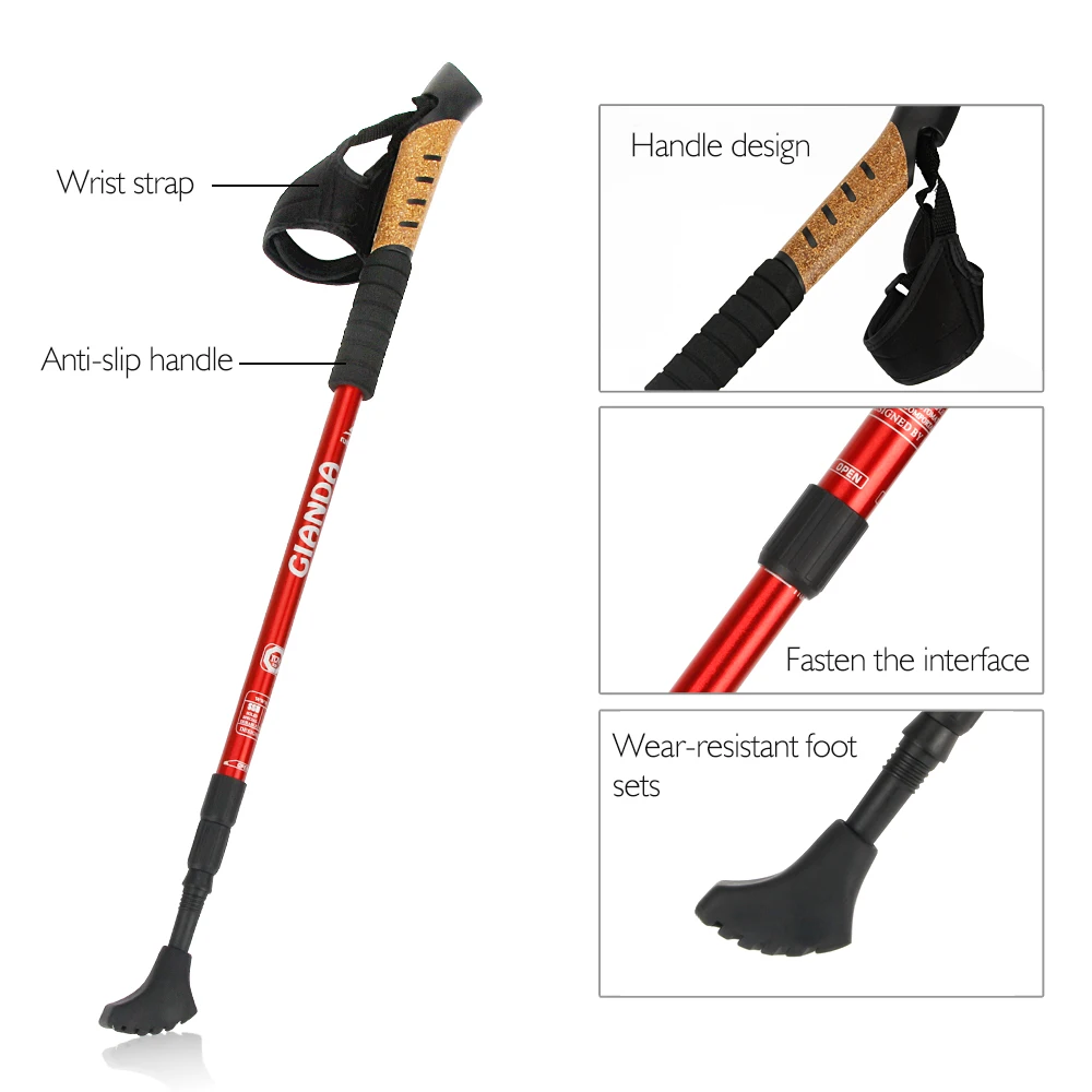 3 Joints Outdoor Walking Stick Trekking Hiking Poles Aluminum Nordic Sticks Telescopic Camping Climb Tools | Спорт и развлечения