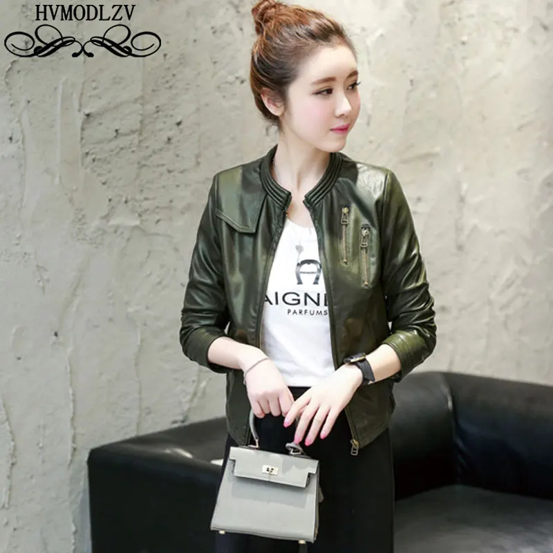 Осенняя женская кожаная куртка новинка 2017 тонкая мотоциклетная черная крутая