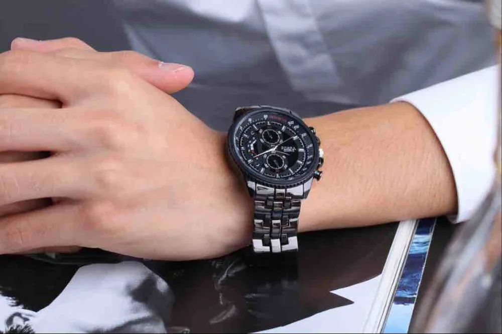 Для мужчин часы черный Нержавеющая сталь s спортивные кварцевые наручные relogio