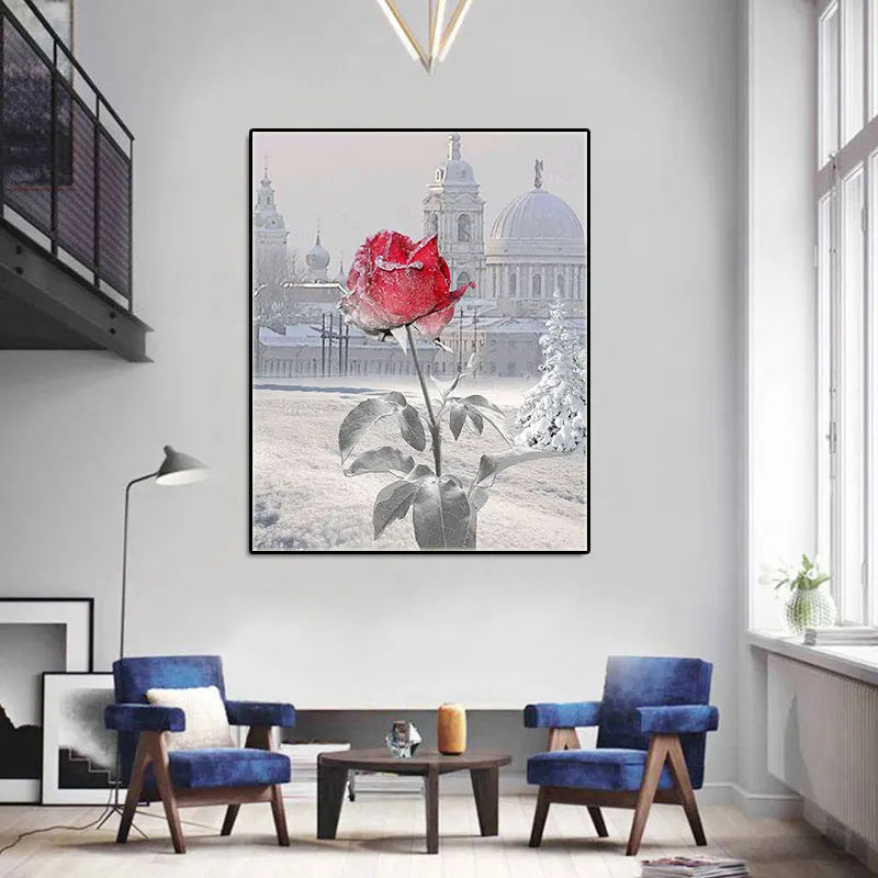 YIKELA Diamond embroidery snow rose flower diy diamond painting cross stitch full square drill mosaic 5d needlework SY | Дом и сад