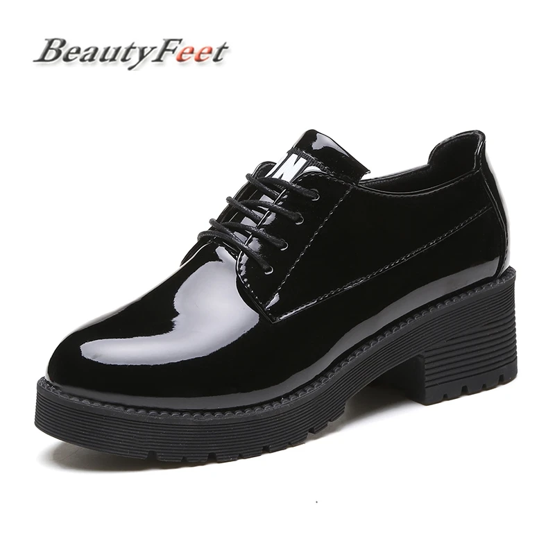 BeautyFeet модные повседневные женские туфли из лакированной кожи на шнуровке