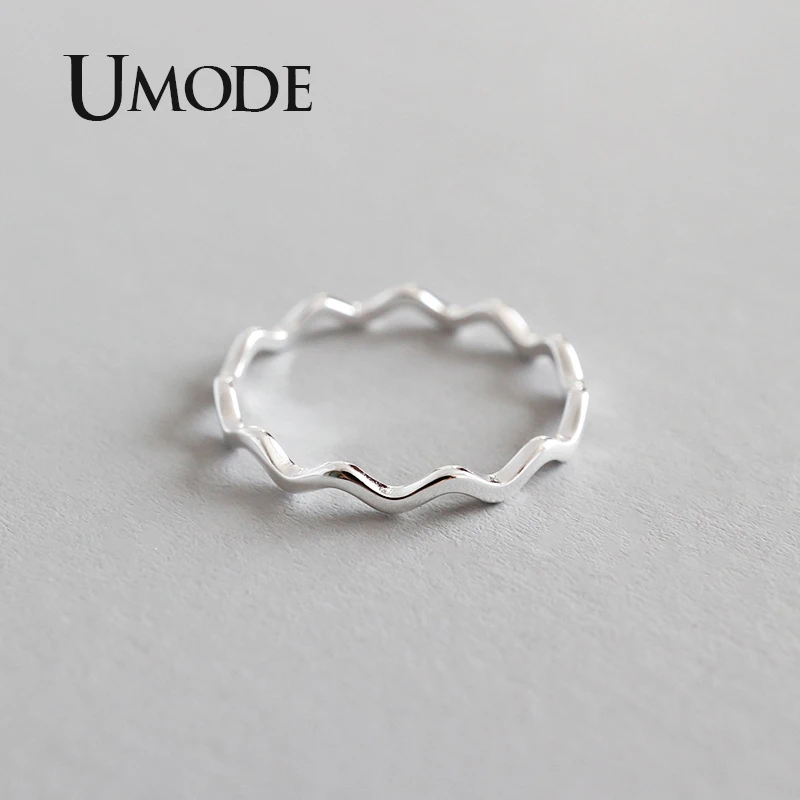 UMODE изгиб волна 925 пробы серебряные кольца наборы вечерние ювелирные изделия для женщин Простые модные корейские кольца аксессуары ULR0725
