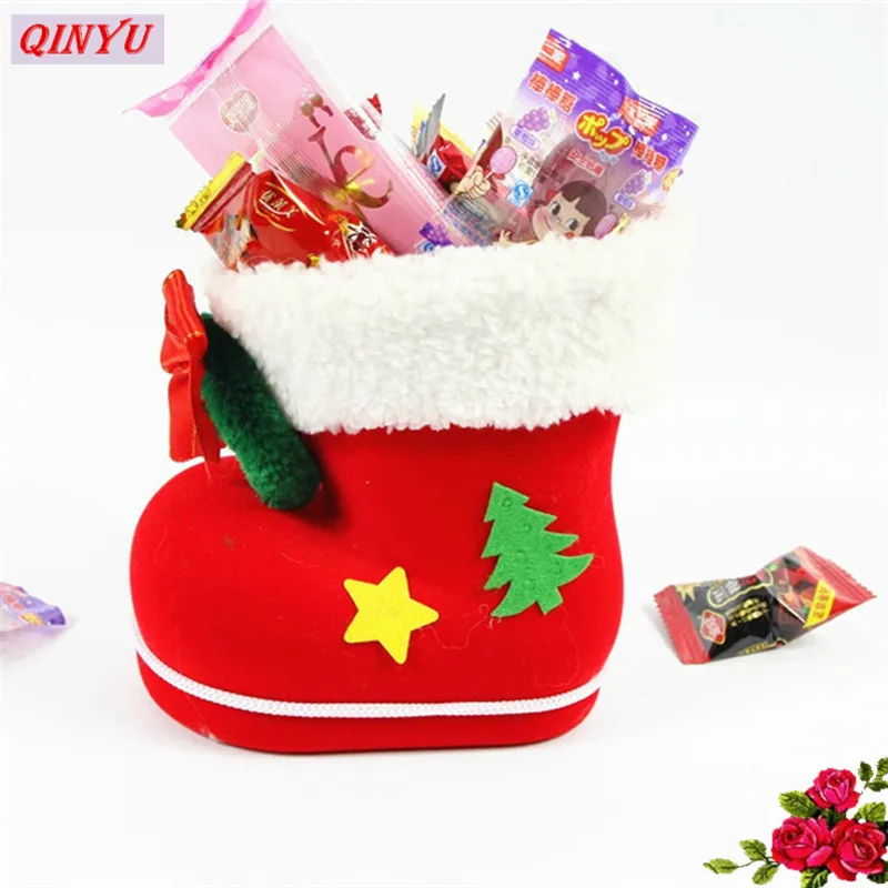 Christmas Boots Flocking Socks (Large Length 14CM High Wide 8CM ) Creative Gift Box of Candy Decorative 6ZHH101-2 | Дом и сад