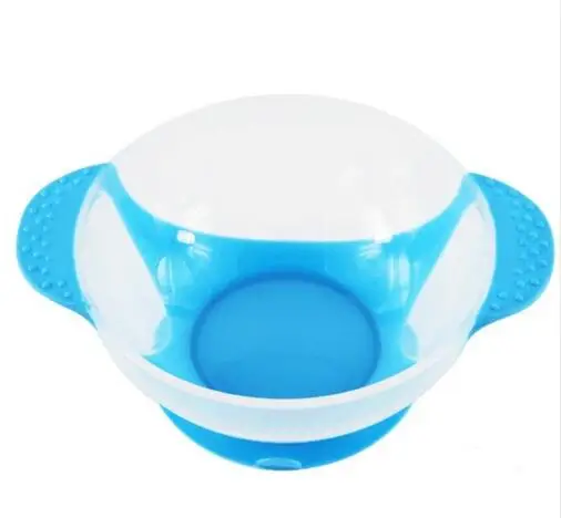 blue bowl Посуда для кормления детей, детская Тарелка на присоске, миска для малышей, детская крышка для кормления, тренировочная миска с ложкой, Обучающие блюда - Цвет: blue bowl