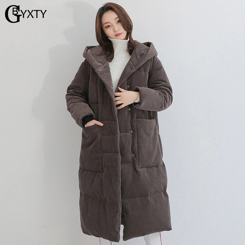 GBYXTY, длинный пуховик, chaqueta pluma mujer,, зимний женский, толстый, с капюшоном, большой размер, пуховик и пальто, пальто, ZA953