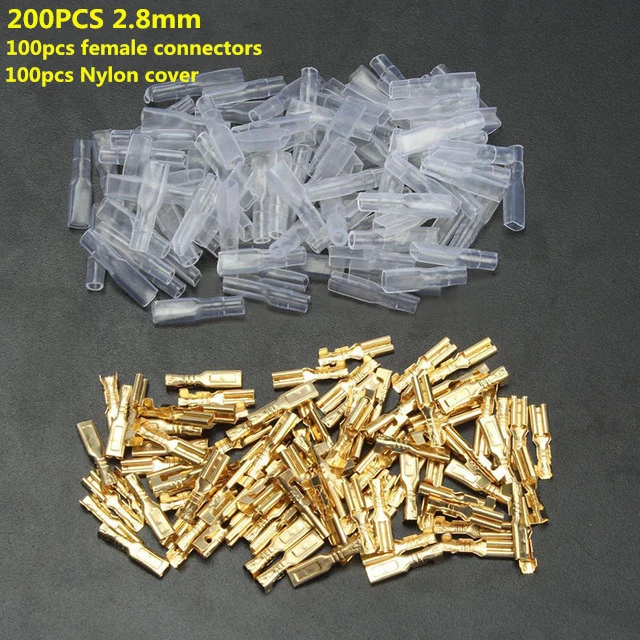 200pcs 2.8mm no male 200 шт./лот 2,8/4,8/6,3 мм соединители проводов Ассорти Комплект обжимные женский/мужской стержни лопаты с прозрачная изоляционная одежда с длинным рукавом - Цвет: 200pcs 2.8mm no male