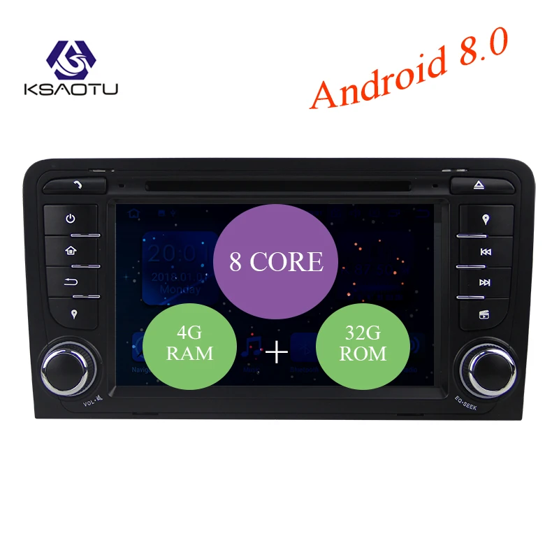 KSAOTU 7 &quotDAB + 4G Android 8 0 автомобильный DVD плеер SD GPS для AUDI A3 (2003 2011) S3 RS3 RNSE