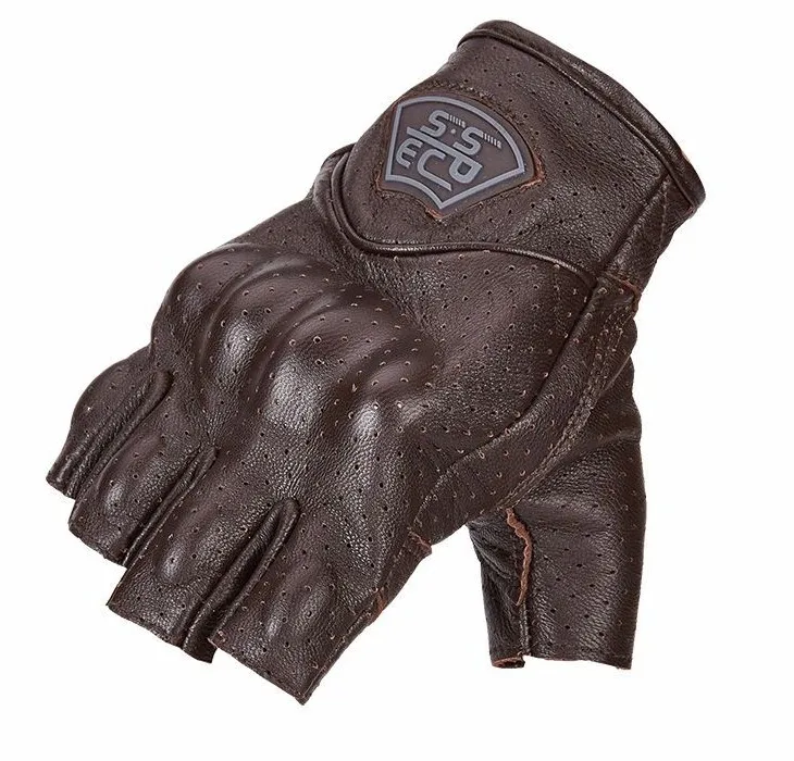 

Half finger Men Yellow Black Brown Racing Gloves Motorcycle Downhill Cycling Riding Genuine Leather Gloves
