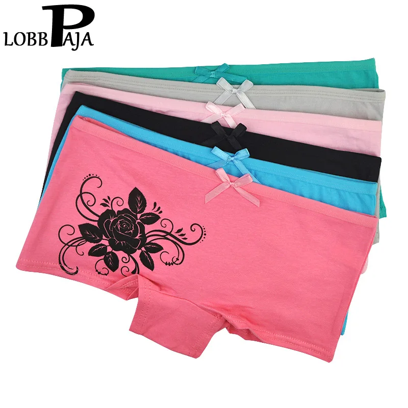 LP270 LOBBPAJA Лот 6 шт., женское нижнее белье, хлопковые трусы, боксеры, трусы с цветочным принтом, низкая талия, женские трусики, для женщин, M L XL - Цвет: LP270