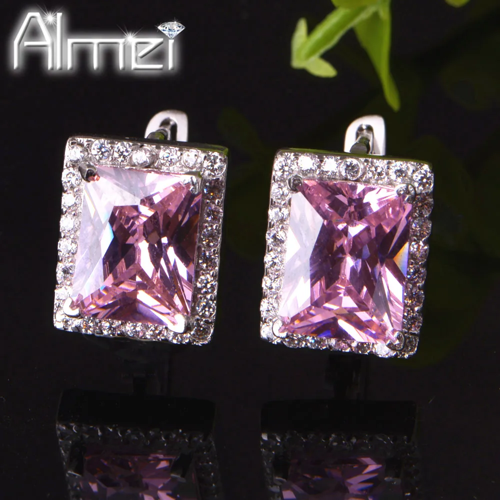 Almei 15% бижутерия Китай женские серьги розовый кристалл серебряного цвета