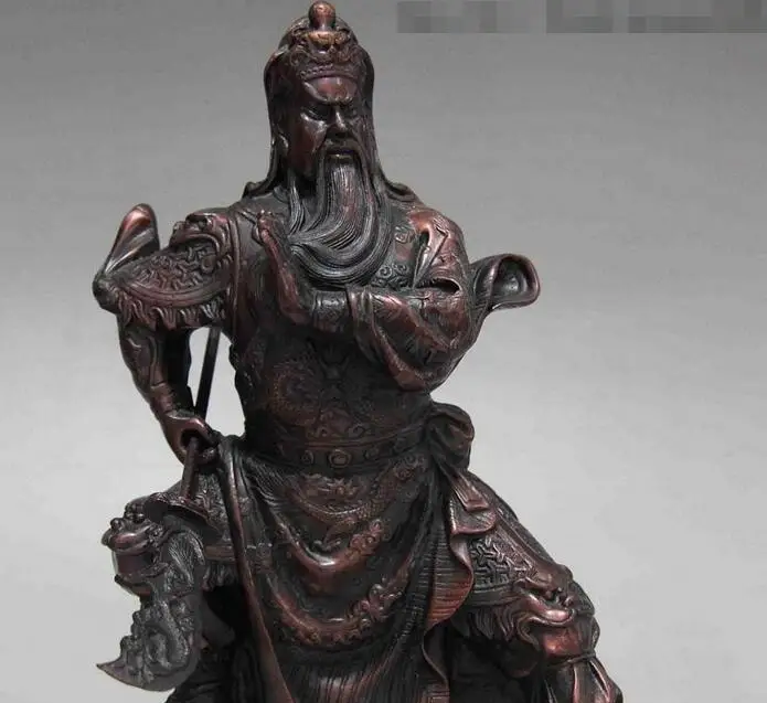 Китайская народная статуя Гуань Гонг Дракон Юй из чистой бронзы Бог войны