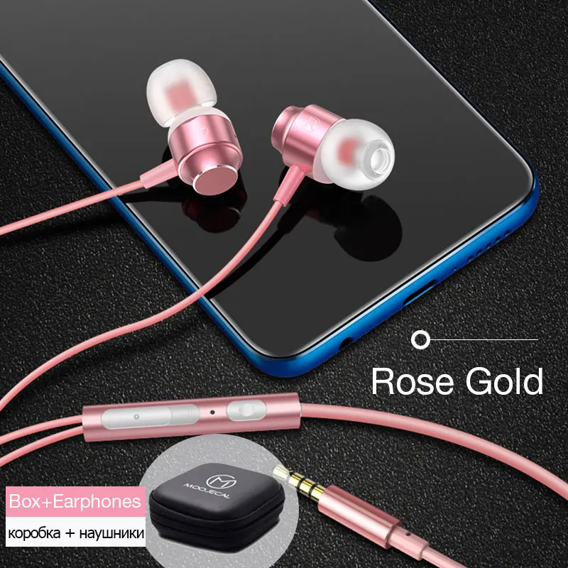 Rose Gold with case MOOJECAL наушники в ухо, проводные наушники с супер басами, наушники с микрофоном для телефонов, samsung, Xiaomi, Iphone, Apple, наушники - Цвет: Rose Gold with case