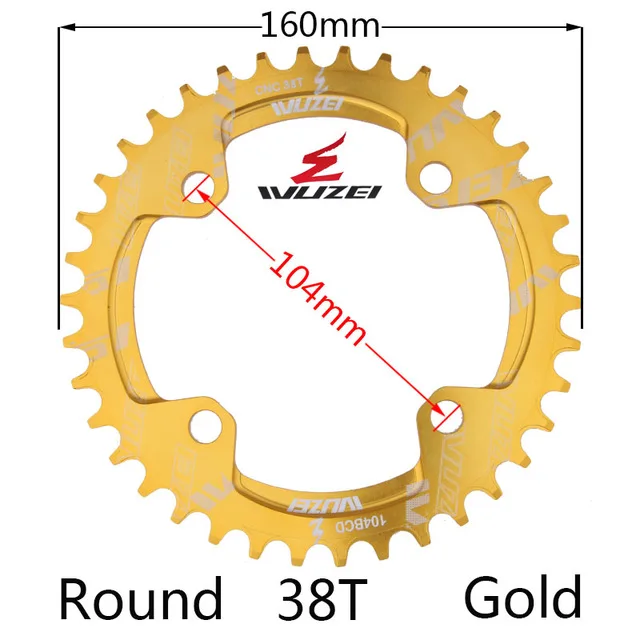 Gold 38T Round Одиночная 1 система отслеживания скорости узкая широкая цепь 104 BCD круглая 32T 34T 36T 38T для MTB 11s 10s 9s 1*11 коленчатое кольцо колеса цепной передачи - Цвет: Gold 38T Round
