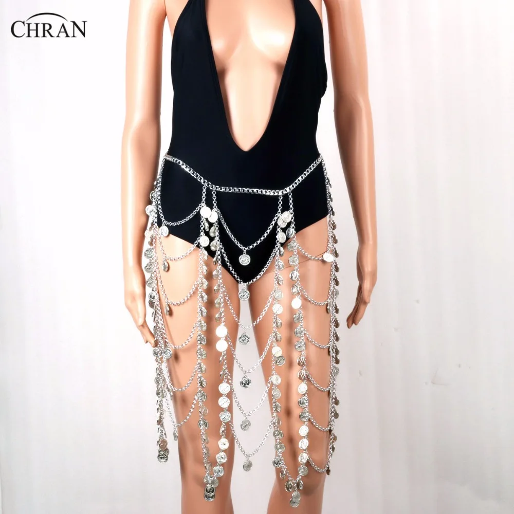 Женская цепочка на талию Chran золотистая/Серебристая в форме монеты Подарочная