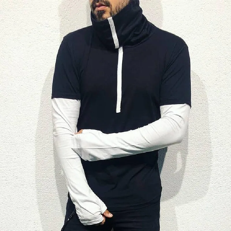 Мужская облегающая футболка для фитнеса с длинным рукавом бодибилдинга круглым