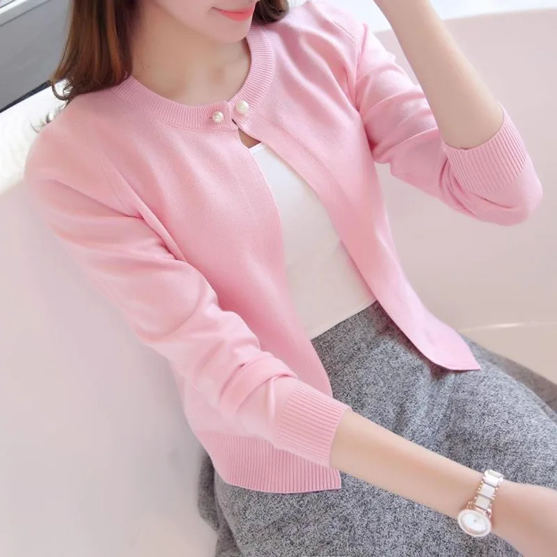 

Fashion Knitting Cardigan Short Thin Coat Spring And Summer New Women Long-Sleeved Sold Color Sweater Cardigans Female Clothings