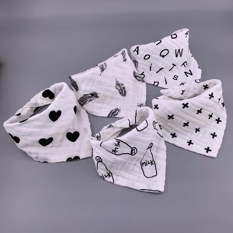 5pcs/lot Musiln Cotton baby bibs 4 layers Girls Boys Babador Bandana Bibs Bebe Triangle Feeding Burp Cloth Collar Scarf | Детская одежда