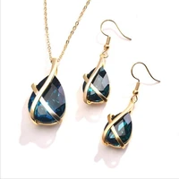 new arrival crystal dark blue earrings necklace set jewelry for women birthday gift fashion silver plated necklace lady present