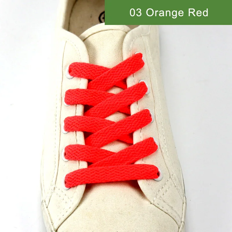 03 Orange Red Новинка, 1 пара шнурков, плоские цветные светодиодные шнурки для обуви, модная парусиновая обувь, цветные шнурки для мальчиков и девочек, длина шнурка: 60-200 см - Цвет: 03 Orange Red