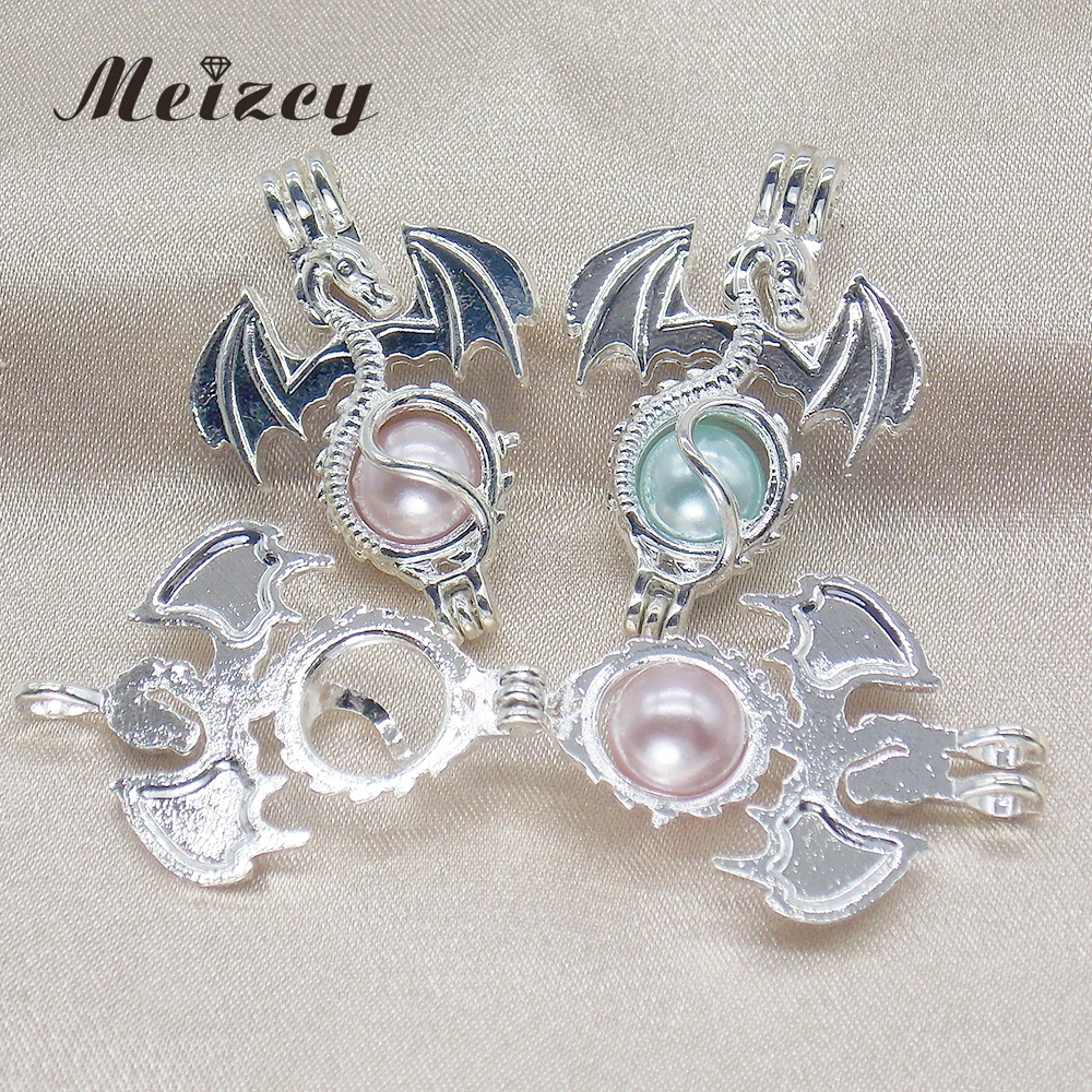 10 шт. Яркий серебряный Летающий дракон жемчужная клетка ювелирные изделия