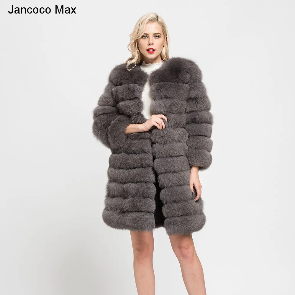Jancoco Max 11 строк зимние теплые длинные пальто из натурального Лисьего меха женская верхняя одежда высокого качества натуральная Меховая куртка Верхняя одежда S7169