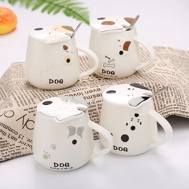 Милая мультяшная кружка для кофе креативная собака с крышкой и ложкой