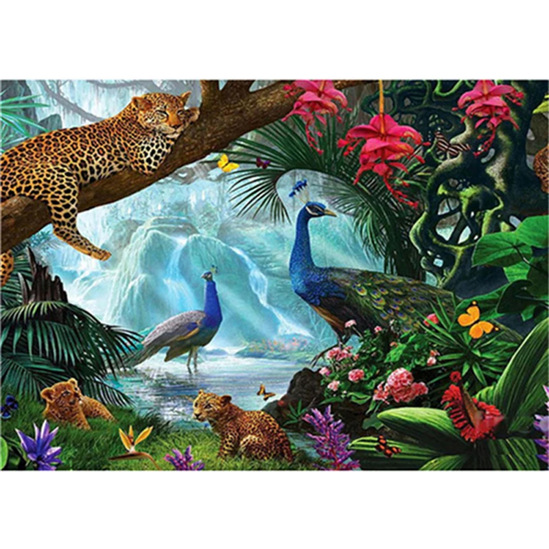 Full square diamond embroidery 5D Diy painting peacock leopard cross stitch round mosaic photo handmade gift decoration | Дом и сад