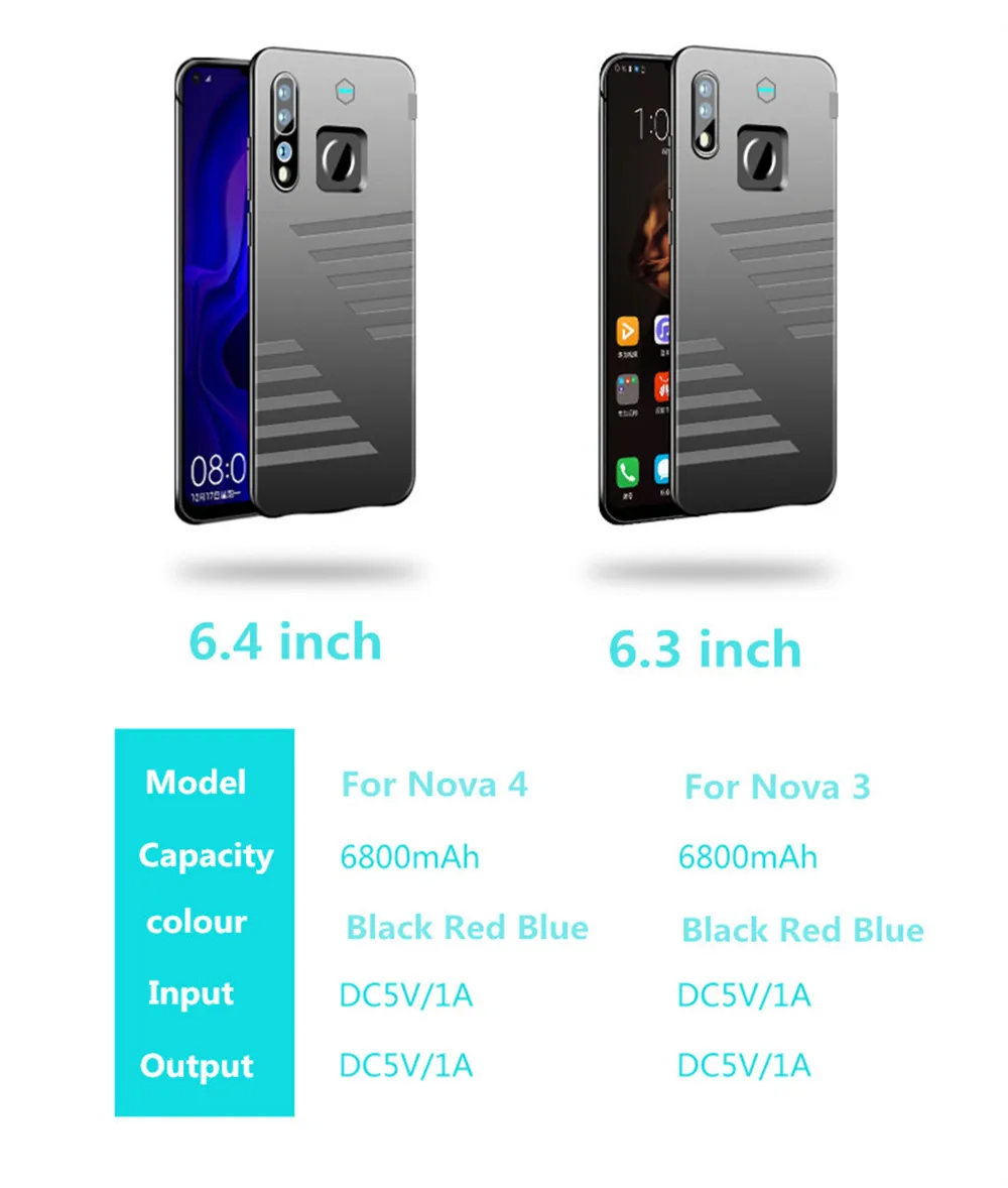 NTSPACE Беспроводное зарядное устройство Чехлы для huawei Nova 4 корпус батареи 6800 мАч Внешний портативный Банк питания зарядный чехол