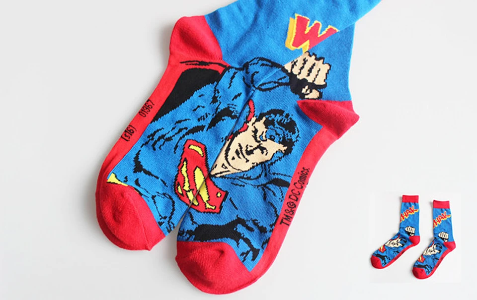 Hot Sale Brand Quality Cartoon Superman Men's Fashion Sock Colorful Combed Cotton Wedding Novelty Funny Happy Socks Men Meias