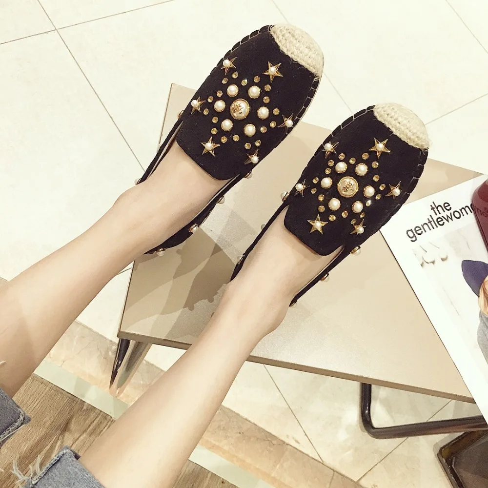 Роскошное большое жемчужное украшение, бархатный Рыбак женская обувь удобные эспадрильи на плоской подошве с кристаллами Лоферы женские весенне-летние тонкие туфли