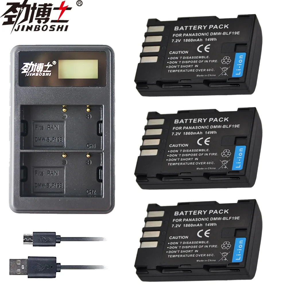3x1860 мАч DMW-BLF19 DMW BLF19 BLF19E DMW-BLF19e батарея + двойное зарядное устройство USB для Panasonic Lumix